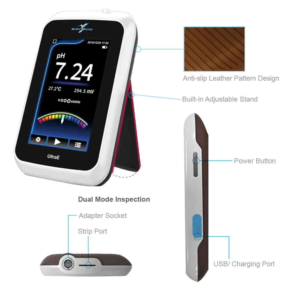 The introduction of the dimension and the interfaces of the calibration-free micro disposable pH meter/pH measurement system/ Humming Probe UX100/UltraE